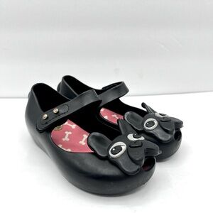 Mini Melissa Toddler Size 8 Black Dog Shoes with Velcro Straps
